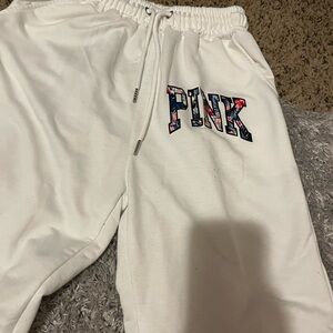 PINK Victoria's Secret Kids White Joggers with Patterned Logo